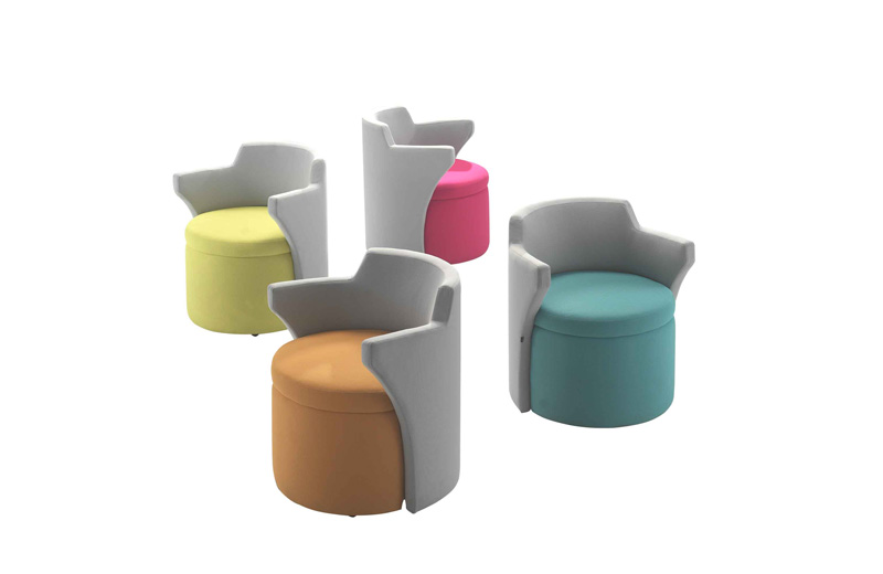 Kissara is a lounge chair that accommodates a variety of positive postures. Take a seat for longer meetings, sit upright or even move around to let your creative juice flow! Upholster the seat and sides in 2 different color to create a unique aesthetic!